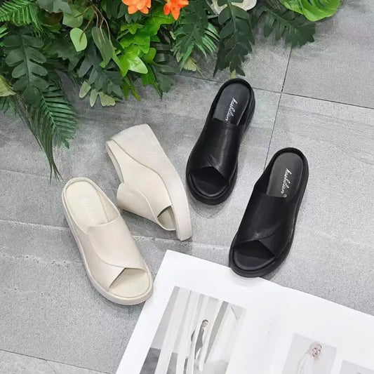 LetcloTM Damen Italienische Plateau-Slipper aus weichem Leder