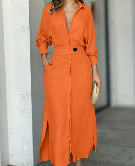 Cotton Linen Maxi Dress – Loose Casual Summer Long Dress