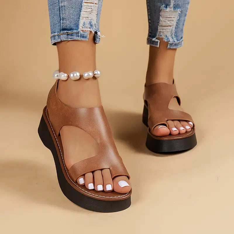 WOMEN'S LEATHER PLATFORM WEDGE ORTHOPEDIC SANDALS