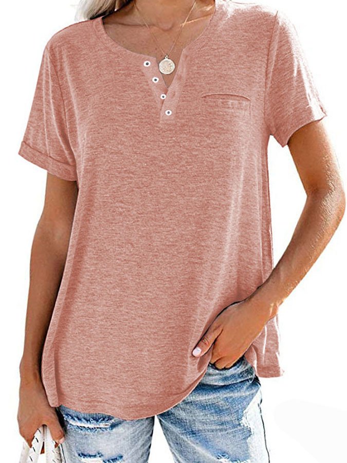 Einfarbiges T-Shirt mit Kurzarm und Tasche (3 kaufen, kostenloser Versand)