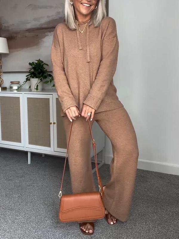 Zweiteiliges Strick-Set mit Kapuzenpullover für Damen