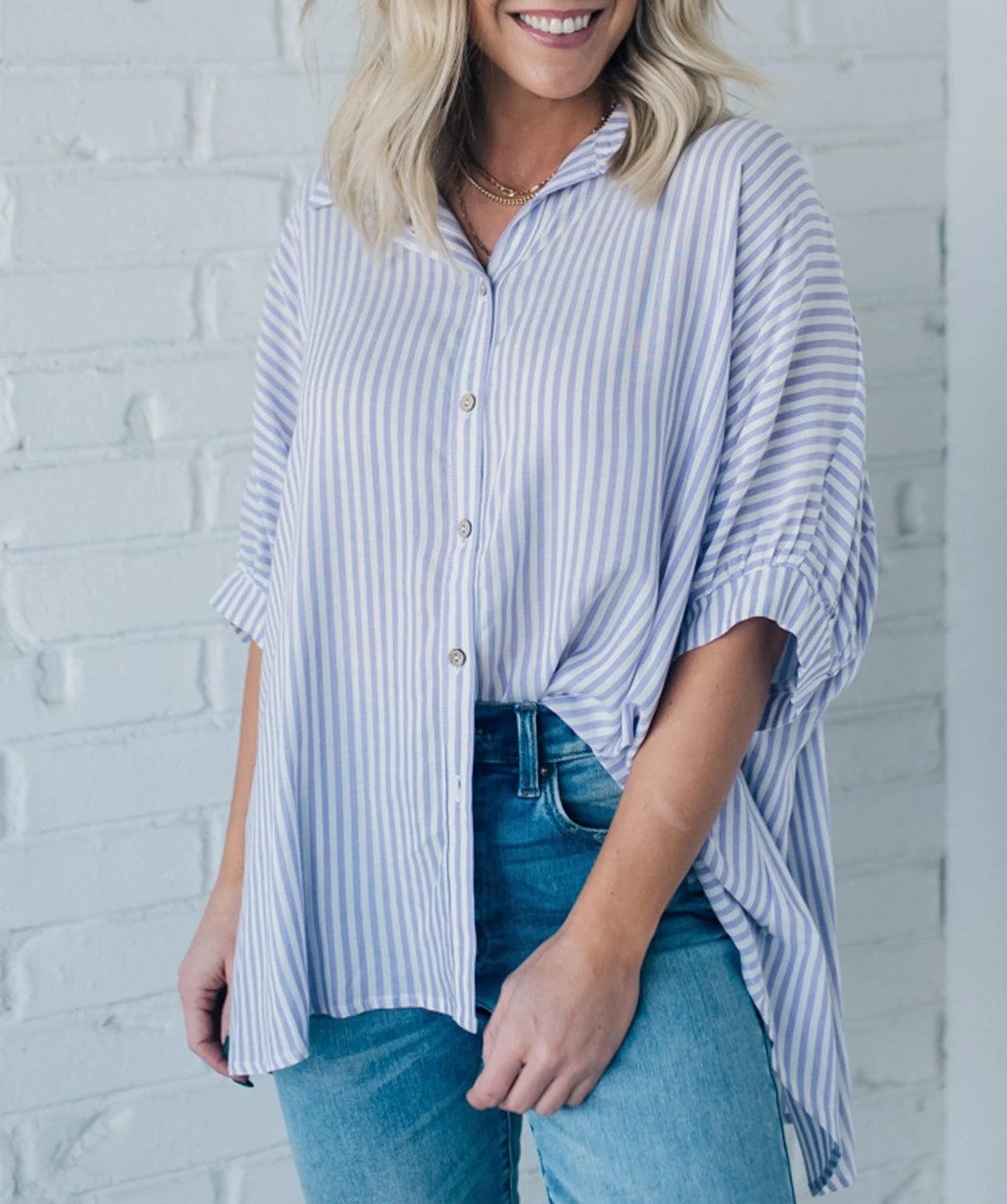 Black Friday Angebote - Oversized gestreiftes Damen-Hemd (2 kaufen, kostenloser Versand)