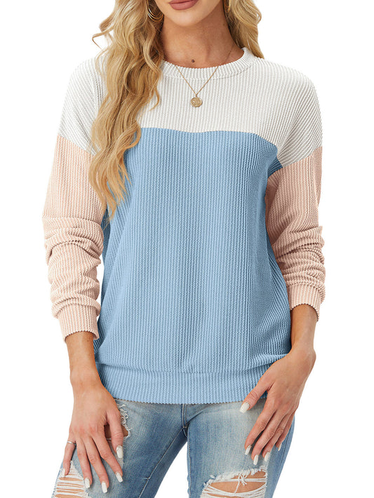 Women's Crewneck Color Block Ribbed Tops (Buy 2 Free Shipping)