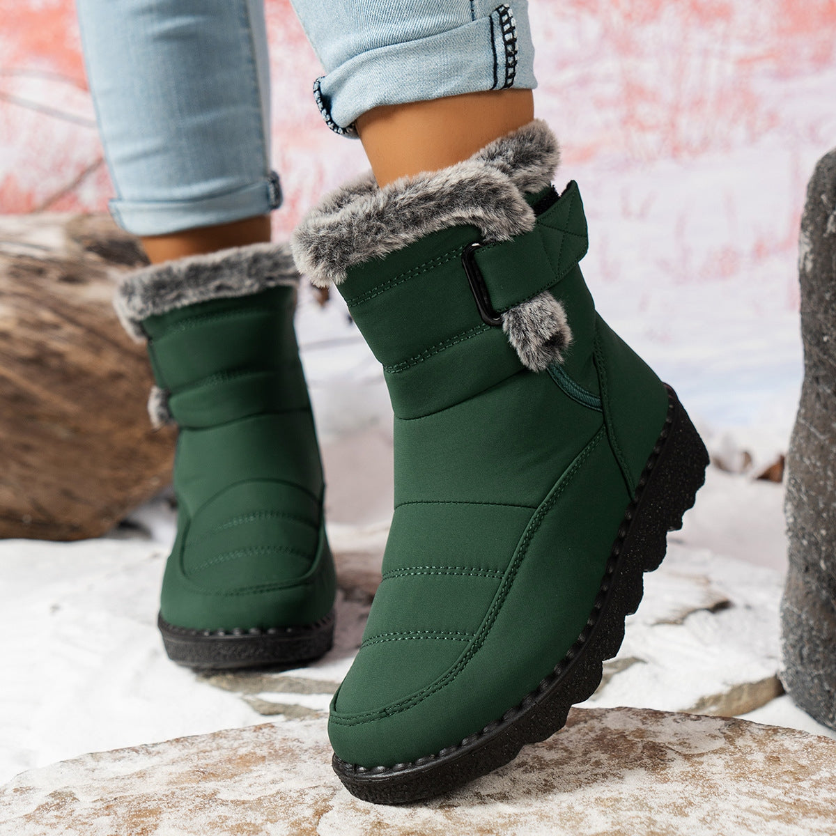 Damen Knöchel Pelz Schnee Winterstiefel