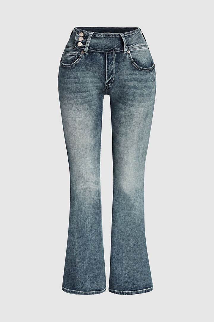 Vintage Knopf Mid Rise Schlagjeans