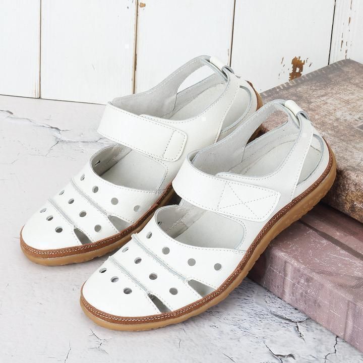 Damen-Flachleder-Sandalen mit Hohlhaken