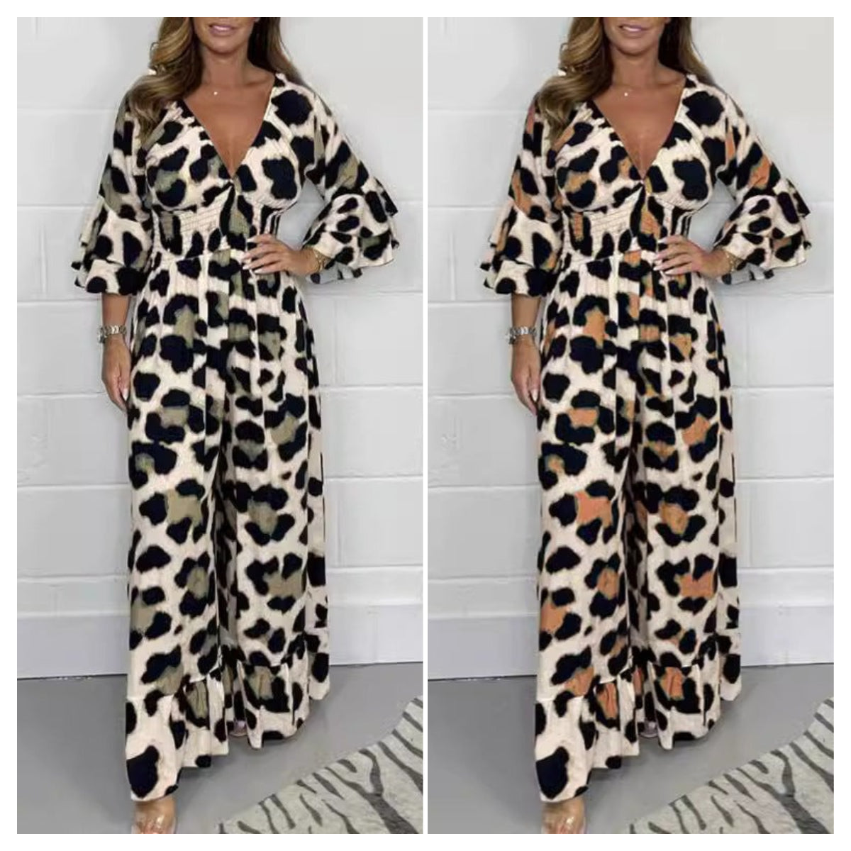 Leopard print V-neck jumpsuit