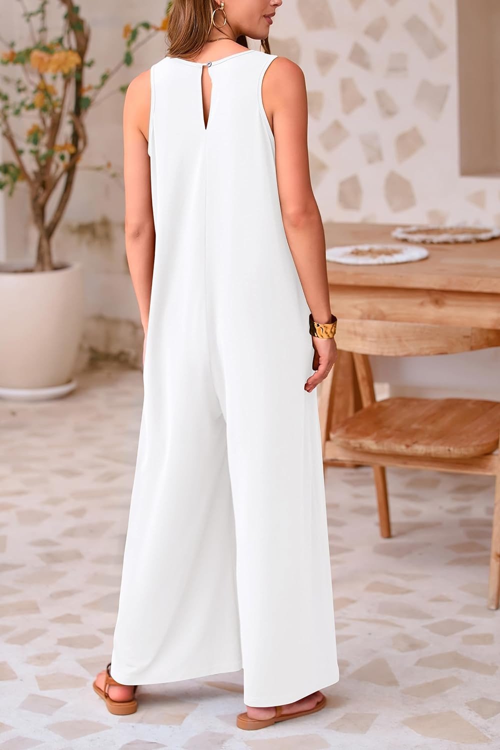 Damen Freizeit Overall Jumpsuit Ärmellos Tank V-Ausschnitt Weites Bein Locker Einteiler Strampler