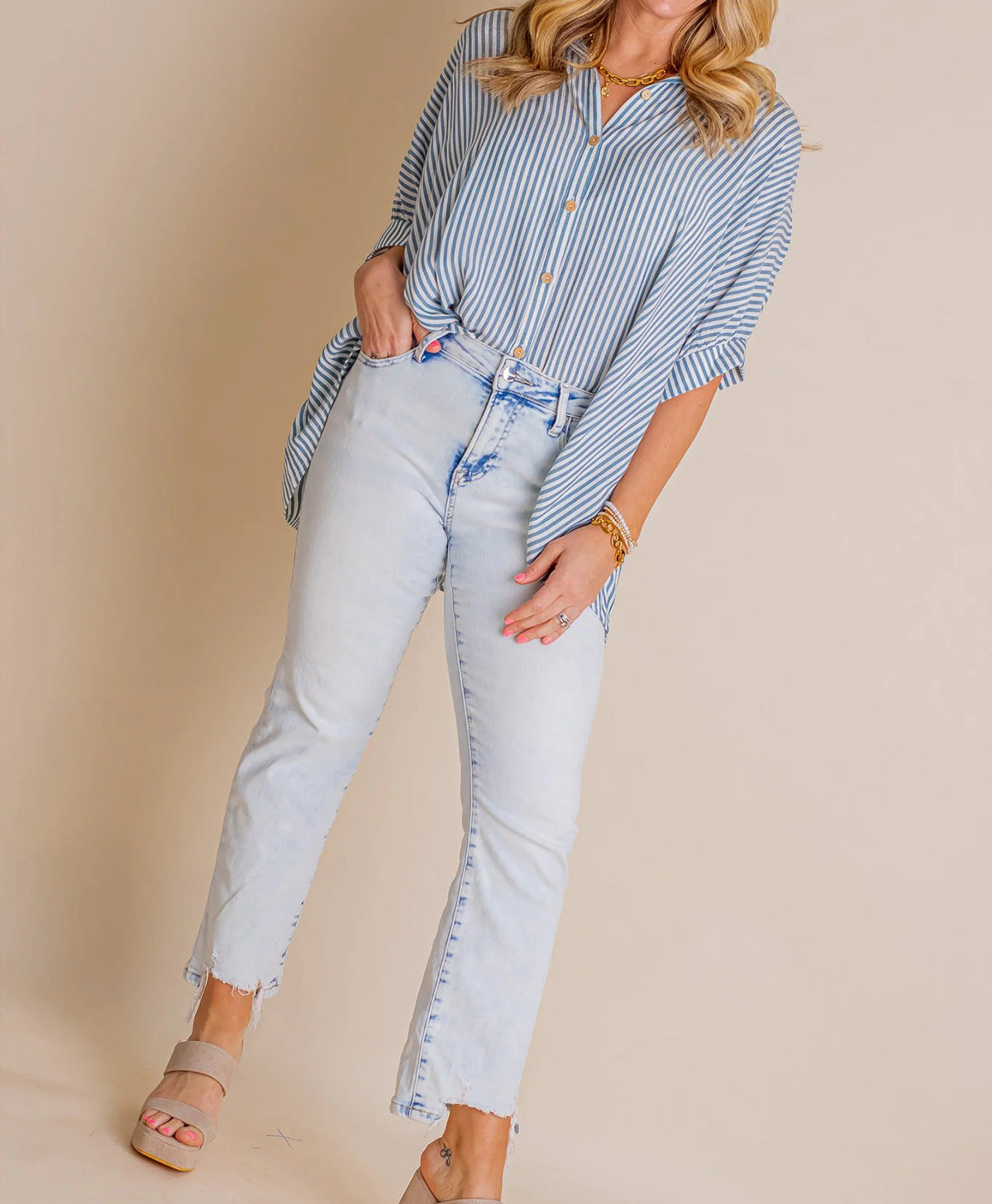 Black Friday Angebote - Oversized gestreiftes Damen-Hemd (2 kaufen, kostenloser Versand)