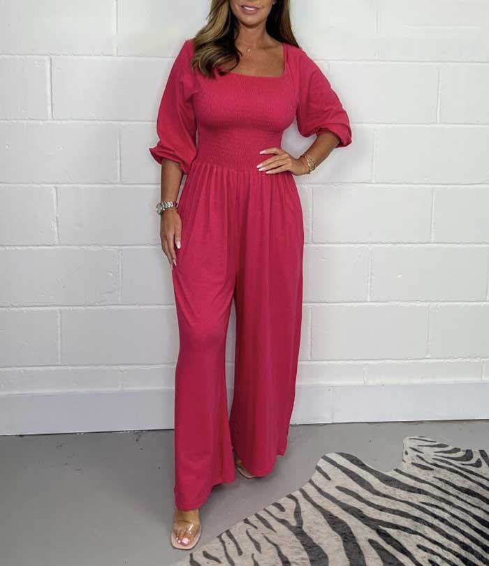 Women's Square Neck High Waist Pleated Jumpsuit(Buy 2 Free Shipping)
