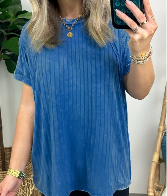 Damen-Slouchy-Geripptes-Mineral-Wash-T-Shirt (2 kaufen, kostenloser Versand)
