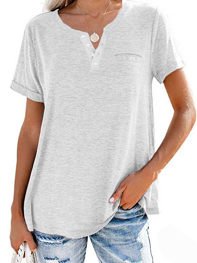 Einfarbiges T-Shirt mit Kurzarm und Tasche (3 kaufen, kostenloser Versand)