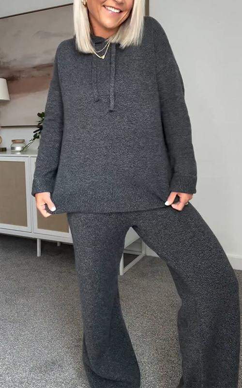 Zweiteiliges Strick-Set mit Kapuzenpullover für Damen