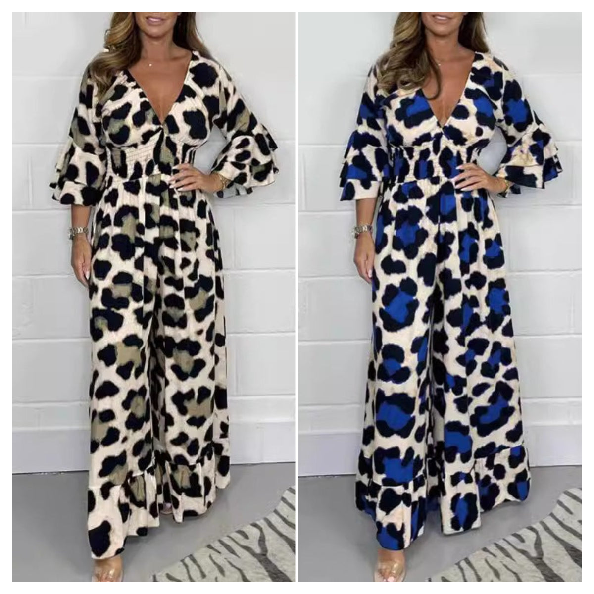 Leopard print V-neck jumpsuit