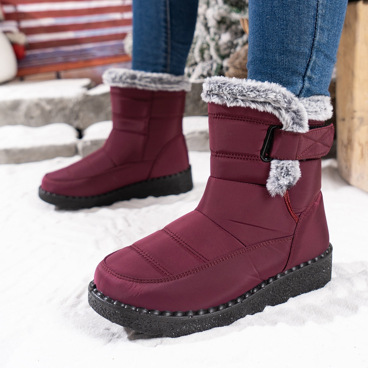 Damen Knöchel Pelz Schnee Winterstiefel