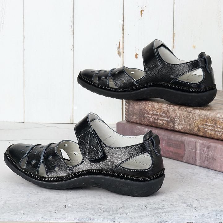 Damen-Flachleder-Sandalen mit Hohlhaken