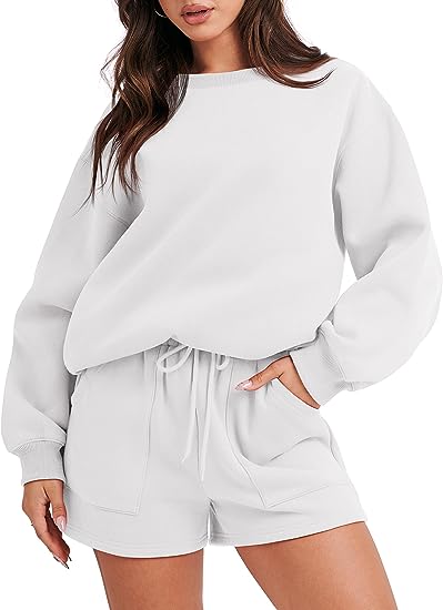 Damen 2-teiliges Sweatshirt & Shorts Loungewear-Set (2 kaufen, kostenloser Versand)