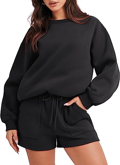 Damen 2-teiliges Sweatshirt & Shorts Loungewear-Set (2 kaufen, kostenloser Versand)