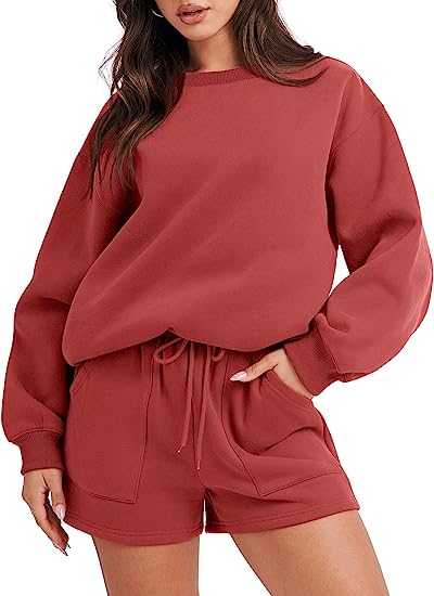 Damen 2-teiliges Sweatshirt & Shorts Loungewear-Set (2 kaufen, kostenloser Versand)