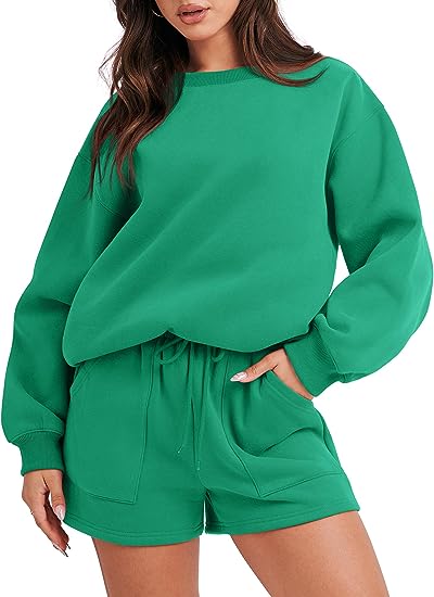 Damen 2-teiliges Sweatshirt & Shorts Loungewear-Set (2 kaufen, kostenloser Versand)