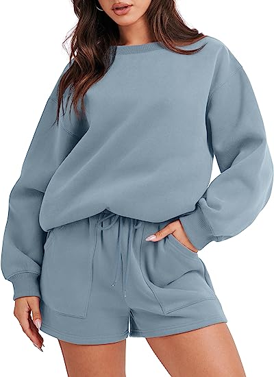 Damen 2-teiliges Sweatshirt & Shorts Loungewear-Set (2 kaufen, kostenloser Versand)