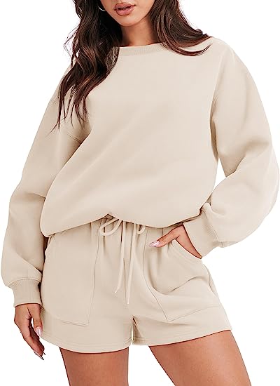 Damen 2-teiliges Sweatshirt & Shorts Loungewear-Set (2 kaufen, kostenloser Versand)