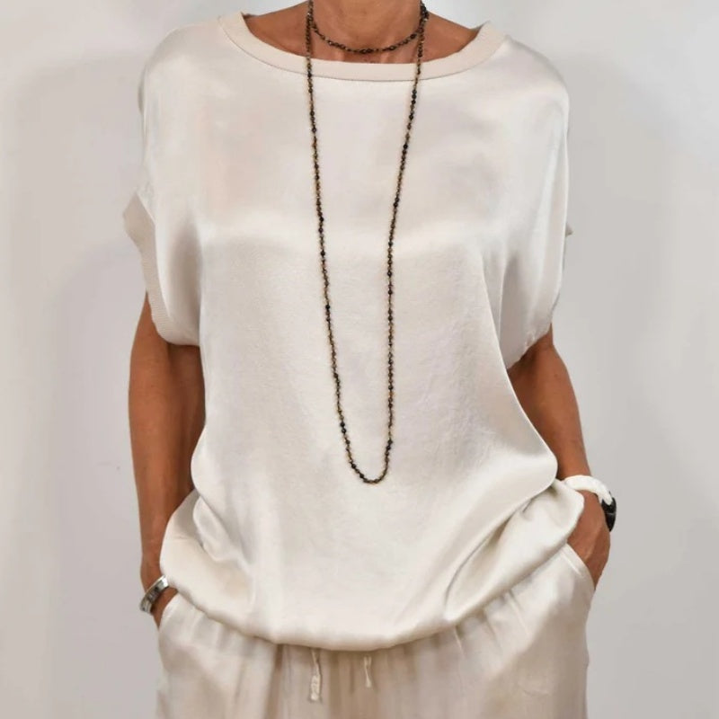 Women's satin short sleeve top and pants two-piece set