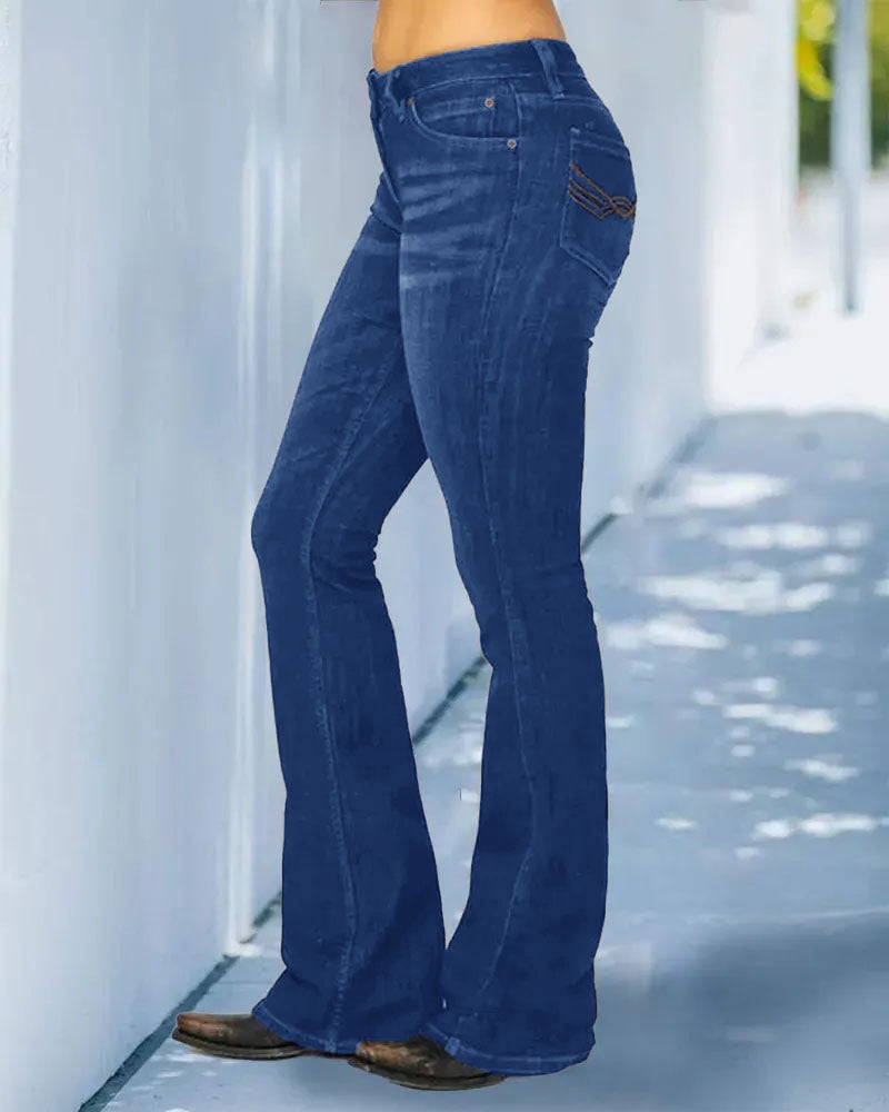 Damen Retro Bootcut Hose mit mittlerer Bundhöhe (2 kaufen, kostenloser Versand)