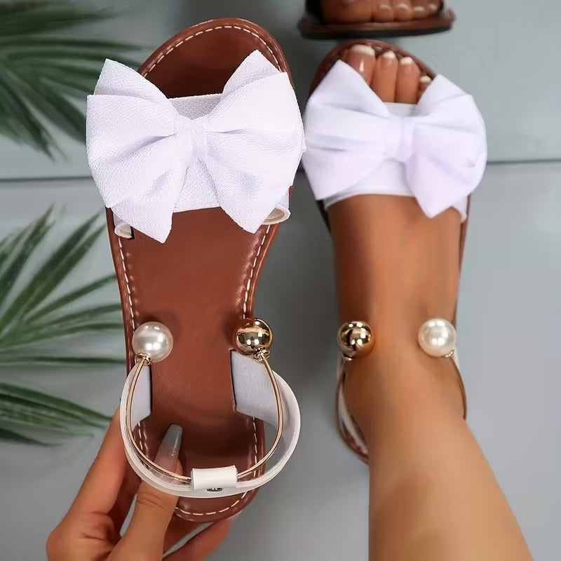 Women’s Bow Flat Sandals – Comfortable Casual Summer Shoes