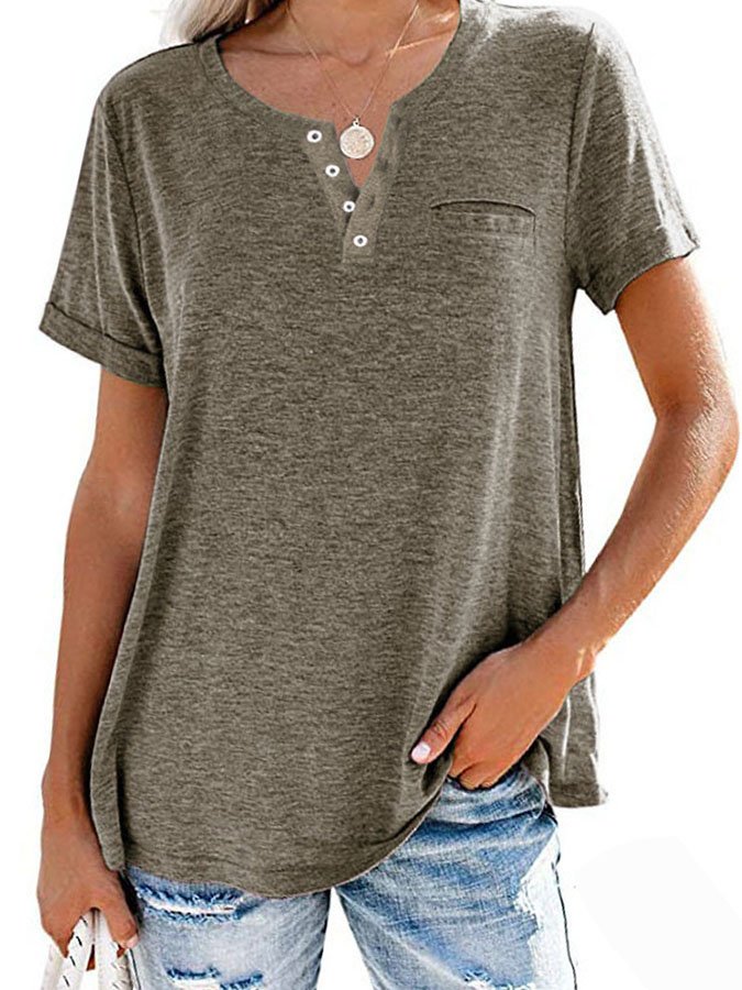 Einfarbiges T-Shirt mit Kurzarm und Tasche (3 kaufen, kostenloser Versand)