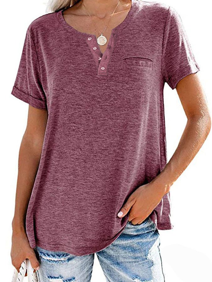 Einfarbiges T-Shirt mit Kurzarm und Tasche (3 kaufen, kostenloser Versand)
