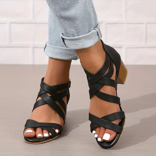 Orthopädische Retro-Sandalen mit Blockabsatz für Damen