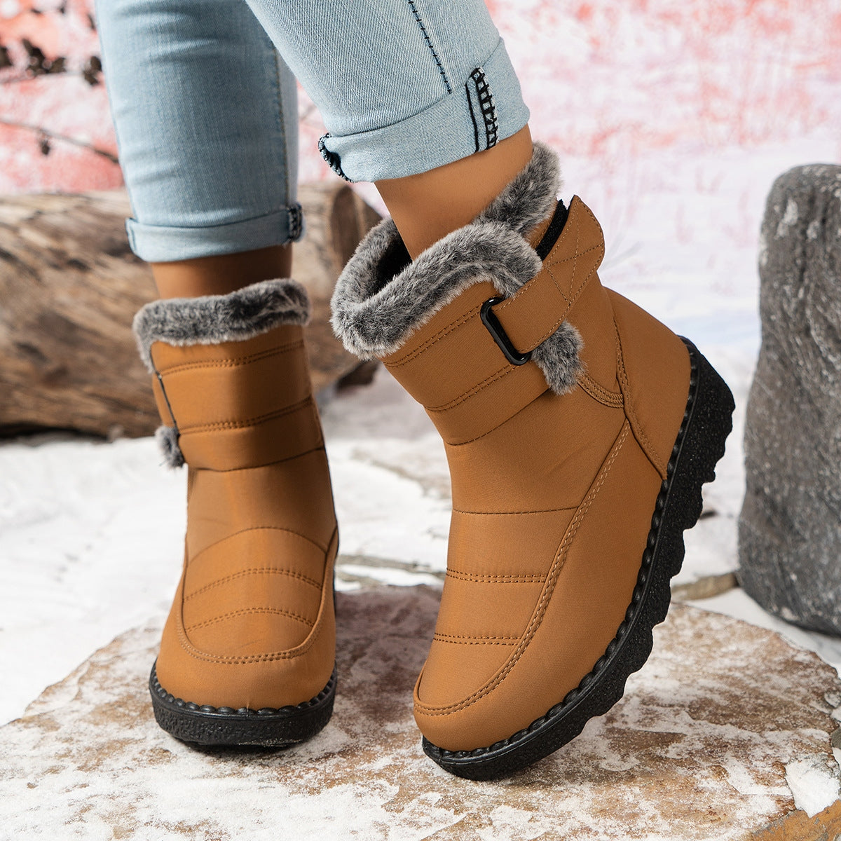 Damen Knöchel Pelz Schnee Winterstiefel