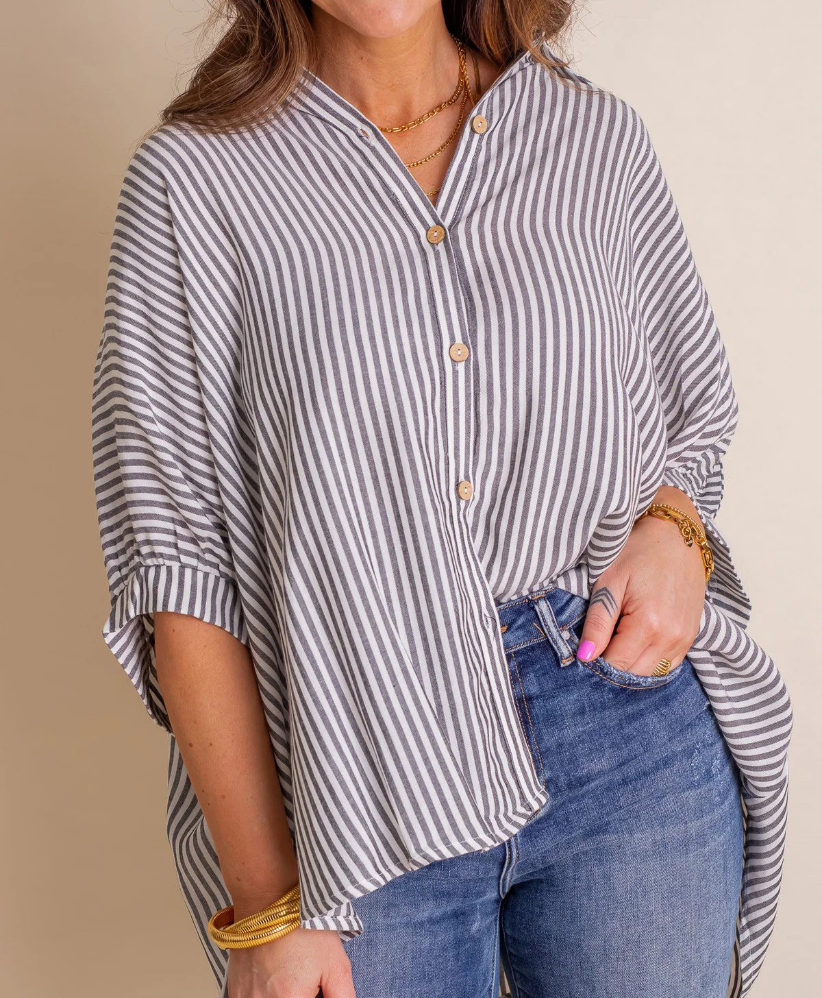 Black Friday Angebote - Oversized gestreiftes Damen-Hemd (2 kaufen, kostenloser Versand)