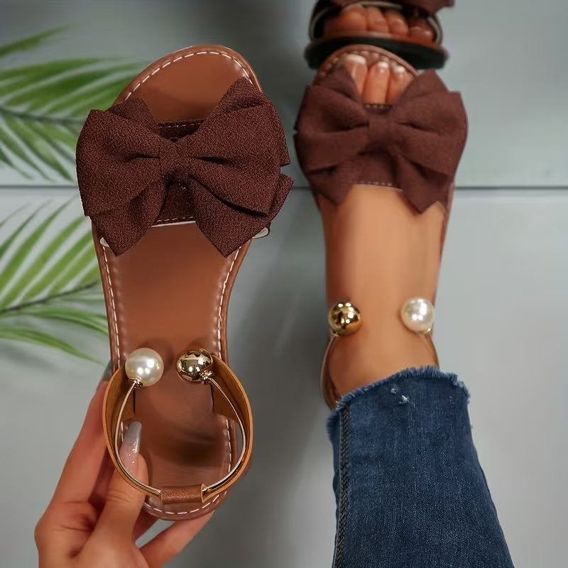 Women’s Bow Flat Sandals – Comfortable Casual Summer Shoes