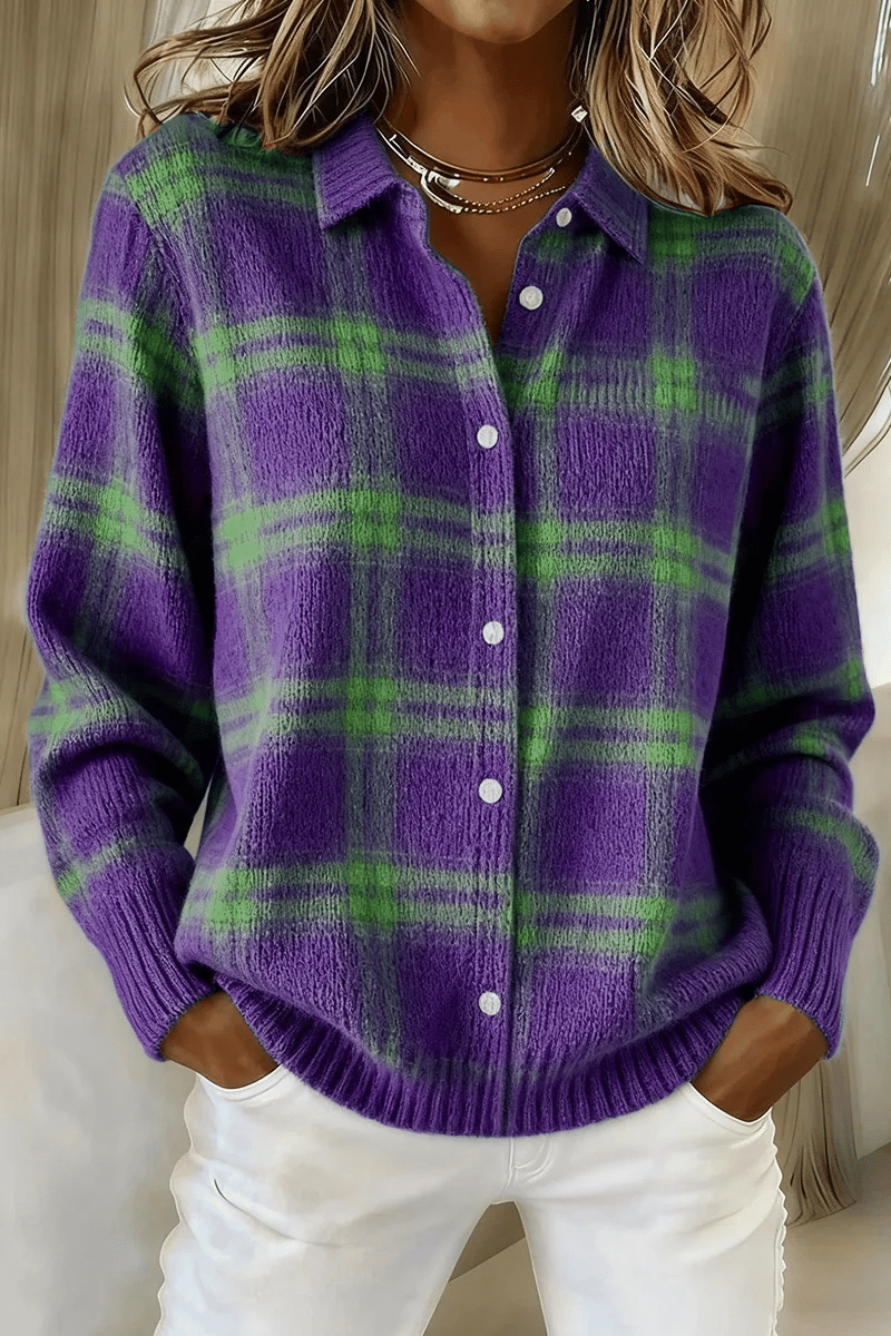 CLEARANCE SALE🔥 Women's Plaid Print Casual Cotton Buttoned Cardigan Sweater[Buy 2 Free Shipping]