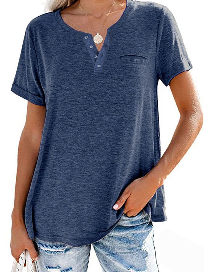 Einfarbiges T-Shirt mit Kurzarm und Tasche (3 kaufen, kostenloser Versand)