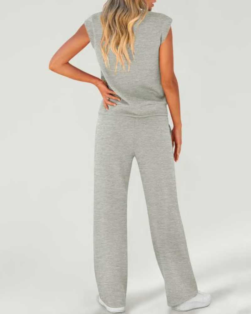 Women's Solid Tank Top & Drawstring Waist Wide Leg Pants Two-piece Set