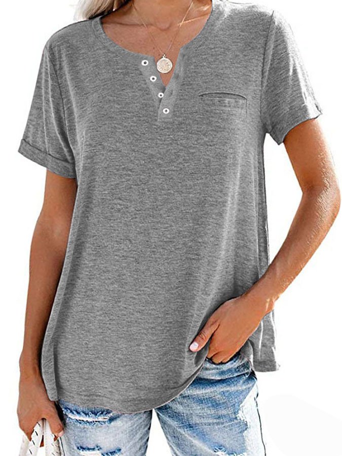 Einfarbiges T-Shirt mit Kurzarm und Tasche (3 kaufen, kostenloser Versand)