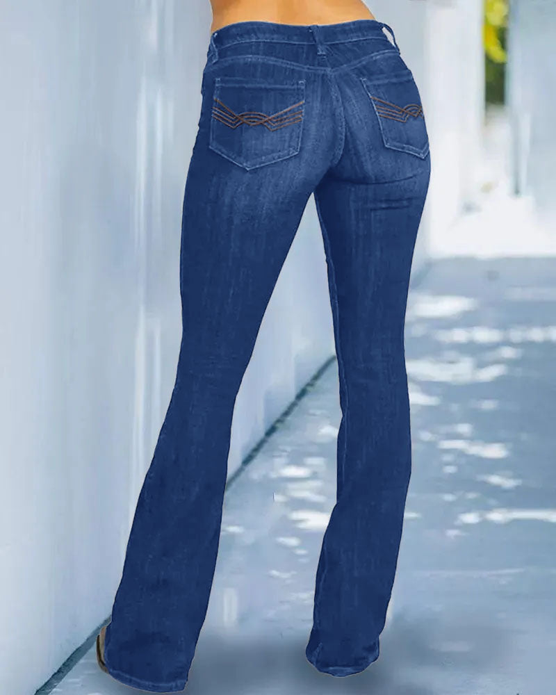 Damen Retro Bootcut Hose mit mittlerer Bundhöhe (2 kaufen, kostenloser Versand)