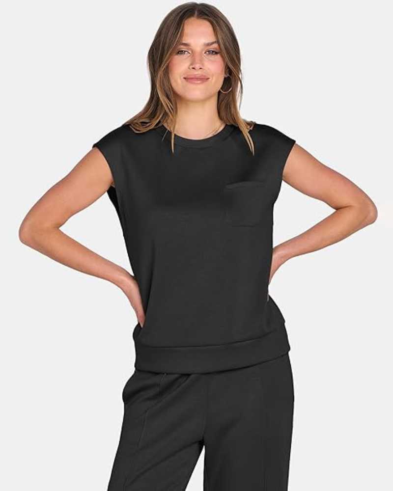 Women's Solid Tank Top & Drawstring Waist Wide Leg Pants Two-piece Set