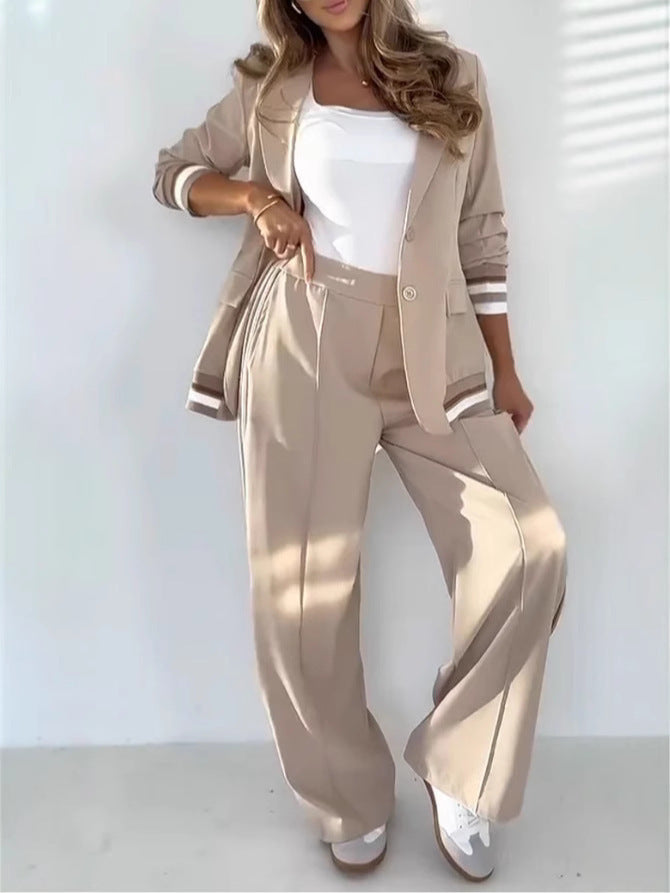 2-teiliges Set Damen Anzug Mantel Hose Anzug Revers Langarm Damen Jacke Weites Bein Hohe Taille Hose Damen Pendler Büro Outfit