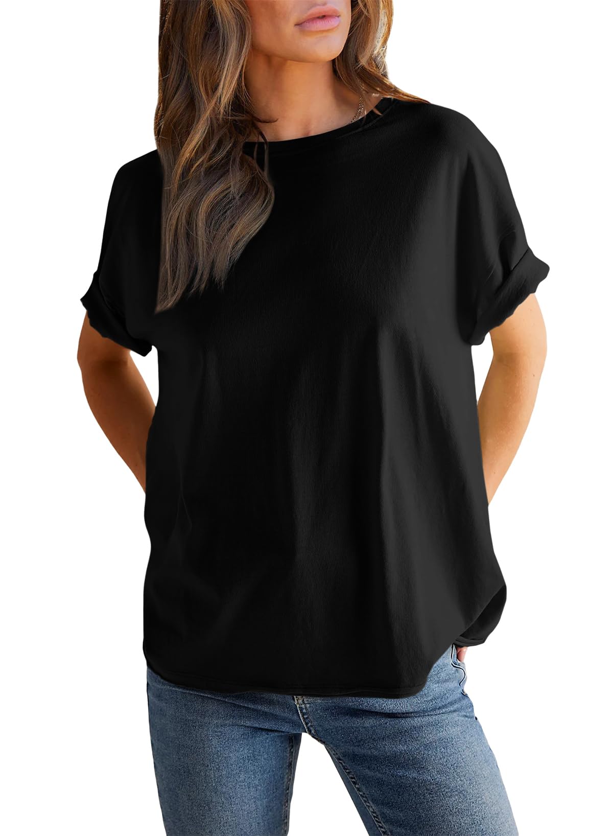 Women¡¯s Solid Color Round Neck Short Sleeve T-shirt (Buy 2 Free Shipping)