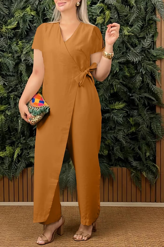 Women's V-Neck Jumpsuit – Stretchy, Machine Washable & Size Inclusive