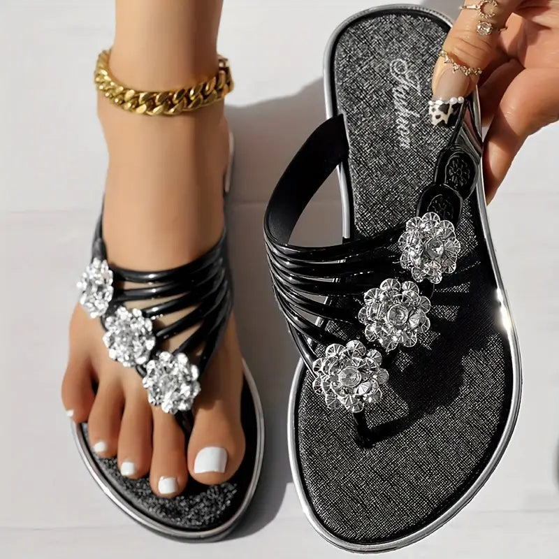 Florale Damen-Flip Flops, modische, rutschfeste Zehentrenner mit offener Fußspitze