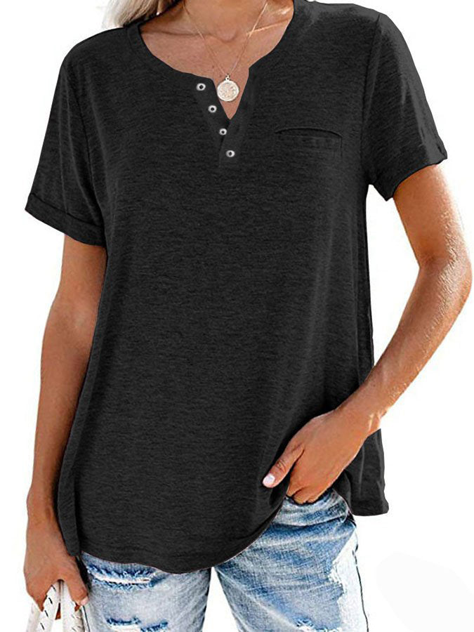 Einfarbiges T-Shirt mit Kurzarm und Tasche (3 kaufen, kostenloser Versand)