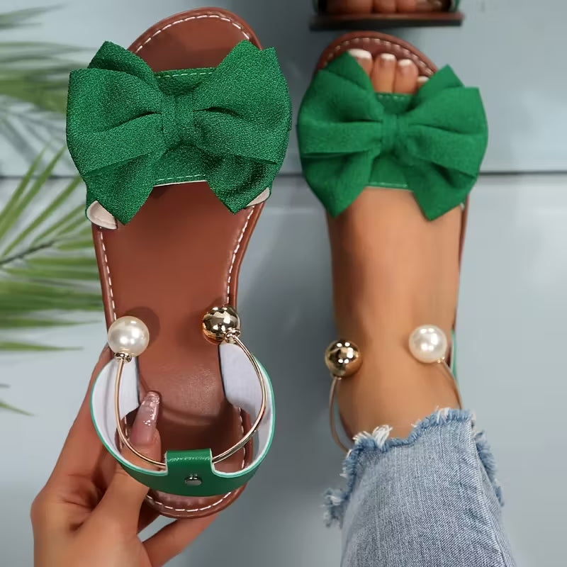 Women’s Bow Flat Sandals – Comfortable Casual Summer Shoes