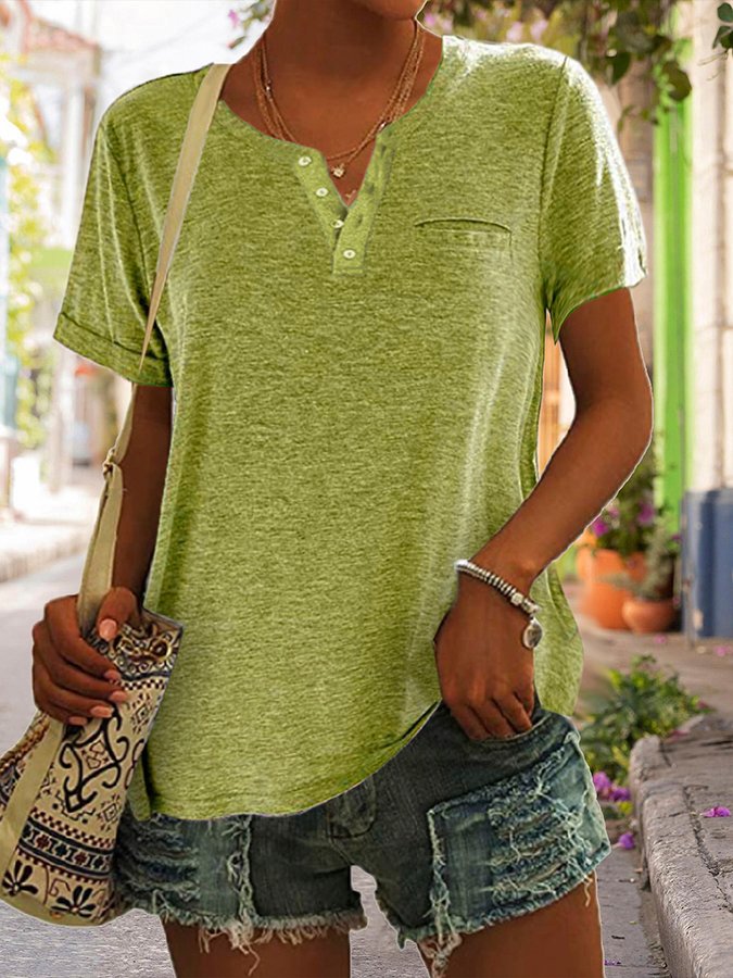 Einfarbiges T-Shirt mit Kurzarm und Tasche (3 kaufen, kostenloser Versand)