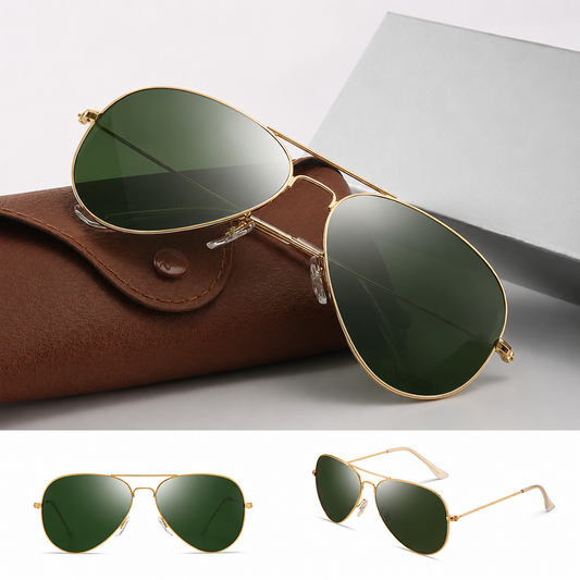 Classic Aviator Sunglasses with Glass Lenses