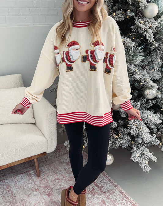 Damen Skating Weihnachtsmann Pailletten Pullover (Kaufe 2, Versandkostenfrei)